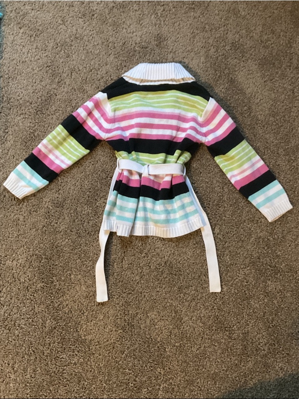 Gymboree Multicolor Striped Shawl Collar Cardigan - Green Pink Black White Aqua - Picture 5 of 6